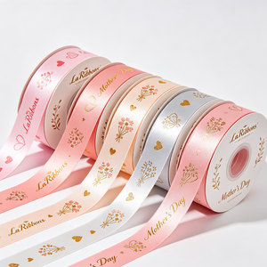Ruban gros-grain rose en polyester/coton de 1-1/2 pouce, imprimé à motif géométrique doré, simple face, résistant au rétrécissement - Product Image 6