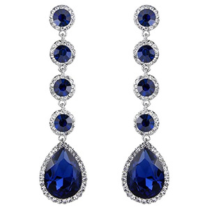 Orecchini lunghi rotondi vintage con zirconi blu royal per donna, eleganti gioielli da festa alla moda - Product Image 1