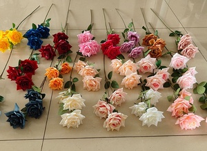 Hot Bán Hoa Hồng Đỏ Hoa Nhân Tạo Bó Hoa Hồng Giả Lụa 3 Đầu Tăng Bó Cho Trang Trí Đám Cưới - Product Image 2