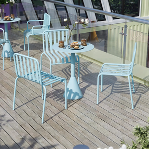 Conjunto de Mesa y Sillas Apilables de Metal Coloridas para Exteriores, para Cafeterías y Restaurantes Comerciales, Rosa, Azul Cielo, Verde Fluorescente - Product Image 4