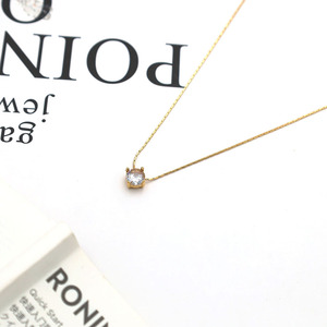 Minimalist 18k Gold Bamboo Chain Necklace With Four Prong Zircon Pendant Stainless Steel Women's Jewelry - Product Image 4