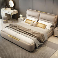 Cadre de lit double King-Size en cuir et bois, moderne, luxueux, écologique, durable, réglable et inclinable, pour chambre à coucher
