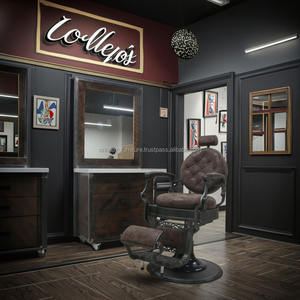 Estación de Barbería Estilo Rústico Vintage, Estructura de Hierro y Madera Contrachapada, Muebles Duraderos para Barbería y Salón de Belleza - Product Image 1