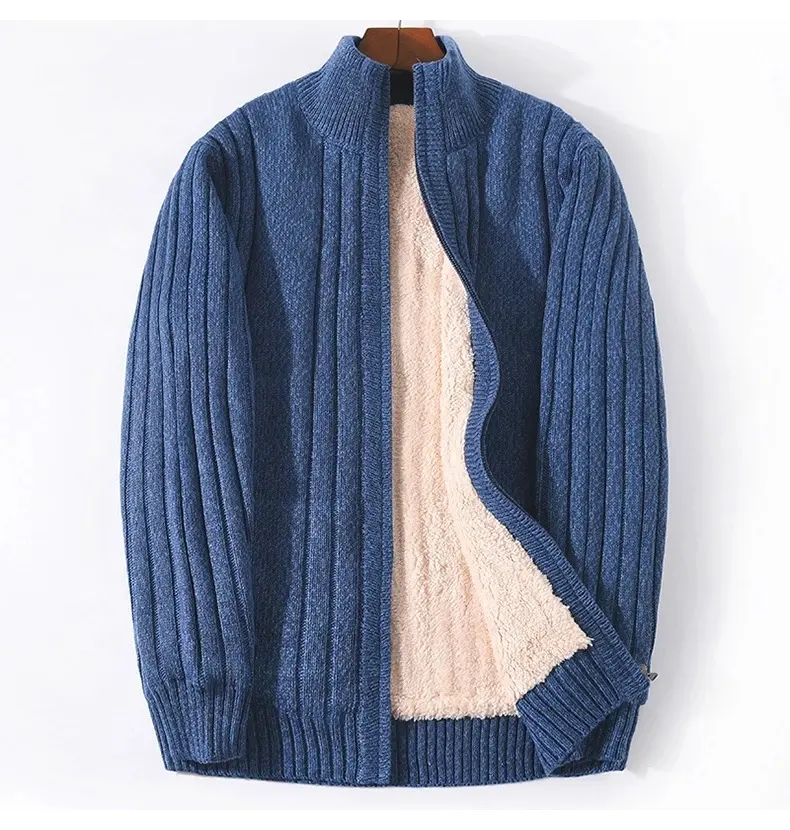 Suéter de invierno para hombre, cárdigan grueso de algodón y poliéster, negro, cálido, 2022