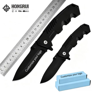 Couteau de poche pliable de haute qualité OEM personnalisé en aluminium noir avec lame en acier inoxydable pour la chasse, le camping, la survie et l'EDC - Product Image 1