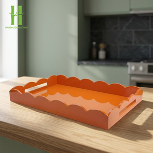 HOT SELLER OEM High Quality Finishing <b>Matte</b> Glossy <b>Lacquer</b> Navy Scalloped Edge Tray OEM Scallop <b>Lacquer</b> Serving Tray Food Trays - Product Image 1