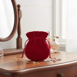 Doppio sacchetto in velluto rosso a forma di amfora per gioielli - Product Image 3