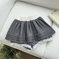 Jupe courte plissée taille haute en tulle gris avec dentelle, personnalisable, pour femme, avec cordon de serrage, style culotte, vente en gros