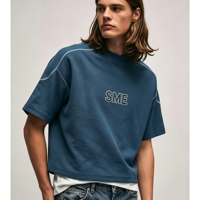 Camiseta de Cuello Redondo Extra Grande de Punto Grueso Personalizada, Camiseta Holgada con Efecto Deslavado Vintage para Hombre