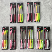 Couteau à steak classique de cuisine à lame dentelée en métal avec manche en plastique, lot de 6 couteaux utilitaires et à éplucher en acier inoxydable