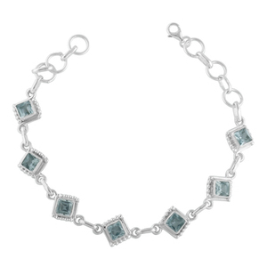 Pulsera de piedra facetada ovalada de diseño contemporáneo de Topacio Azul de Plata de Ley 925 para niñas pulsera de encanto de precio a granel al por mayor - Product Image 3