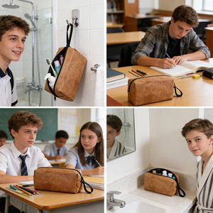 Стильная унисекс-косметичка для путешествий, несессер на молнии, экологичный, прочный, из кожи и холста, для умывания и бритья - Product Image 5