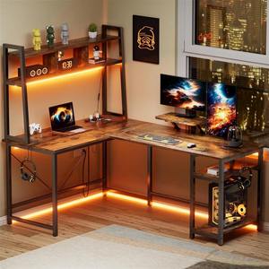 ขายร้อนเฟอร์นิเจอร์โฮมออฟฟิศเหล็กโต๊ะเข้ามุมไม้พร้อมขาตั้งจอภาพ <span class=keywords><strong>Hutch</strong></span> โต๊ะคอมพิวเตอร์พีซีรูปตัว L แบบพลิกกลับได้ - Product Image 2