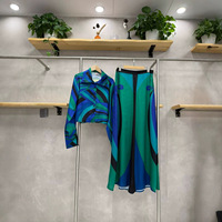 Ensemble de luxe décontracté : chemise imprimée à manches longues et pantalon taille haute à motifs colorés irréguliers