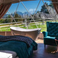 Luxuriöses Glamping-Kuppelzelt 4m mit Küche, Bad und Essbereich für Sternbeobachtung und Wüstenaufenthalte, mit werkseitig angepasster Vier-Jahreszeiten-Windschutzfunktion