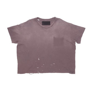 T-shirt da uomo personalizzata all'ingrosso, vintage, effetto sbiadito, distressed, taglio cropped, 200gsm, 100% cotone, vestibilità squadrata, taglio e cucito - Product Image 2