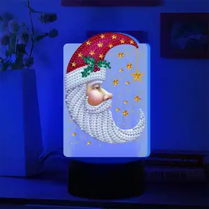 Bulan hadiah gaya Santa Claus DIY dengan lentera LED dekorasi rumah lukisan berlian ornamen Desktop