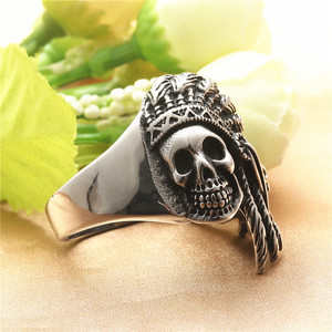 <b>Indian</b> Skull <b>Ring</b> Stainless Steel Men's Punk Jewelry Retro Silver Gift - Product Image 3