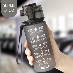 ขวดน้ำ Tritan ขนาด 16 ออนซ์ ปลอดสาร BPA พร้อมตัวบอกเวลา ขวดน้ำพกพา 500 มล. สำหรับออกกำลังกายกลางแจ้ง พร้อมสายคล้อง - Product Image 5