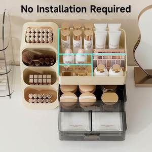Dustproof Stocked Modern Rectangle Injection Molded ABS+PET Plastic Bathroom <b>Makeup</b> Storage <b>Box</b> Cosmetics Organizer 35x19x25cm - Product Image 3