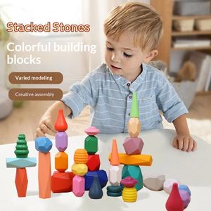 Juguete Educativo de Madera Montessori, Piedras Apilables, Bloques de Construcción de Madera para Equilibrio, Juguetes para Niños de 3 a 6 Años - Product Image 1