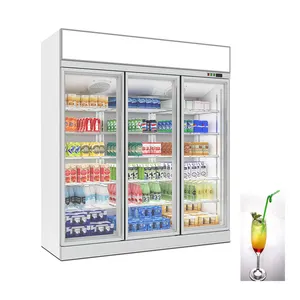 Supermarket Commercial Vertical Plug In Upright Glass Door Cold Energy Drink Beverage Display chiller