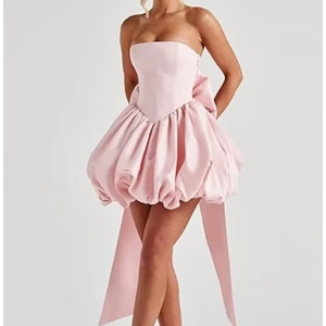 Váy dạ hội satin không dây, không tay, kiểu dáng tùy chỉnh, lưng trần, nơ, chân váy màu hồng, kiểu dáng vestidos de noche, váy dạ hội, váy dạ hội trang trọng - Product Image 3