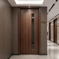 Porte intérieure moderne en PVC MDF noyer foncé avec bande de verre verticale minimaliste pour hôtel et bureau (vente en gros)