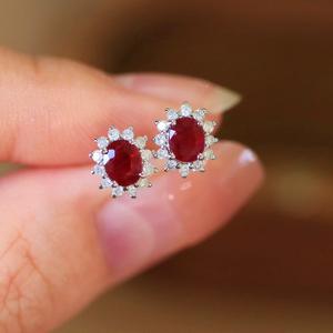 Aimgal gioielli AU750 oro 18K 1ct rosso vivo naturale <span class=keywords><strong>rubino</strong></span> <span class=keywords><strong>orecchini</strong></span> alla moda ciondolo per festa di nozze o regalo - Product Image 4