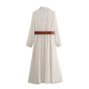 Robe Midi Plissée Printemps 2024 Chic et Vintage PB&ZA pour Femme, Manches Longues, avec Ceinture - Product Image 2