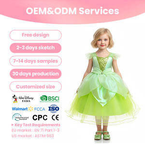 Vestido <span class=keywords><strong>de</strong></span> Princesa para Niñas al por Mayor, MOQ Bajo, Personalizado OEM, Verde Brillante, Falda <span class=keywords><strong>de</strong></span> Tul, Lazo Grande - Product Image 1