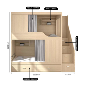 Factory Modern Design Capsule <strong>Bunk</strong> <strong>Bed</strong> Solid <strong>Wood</strong> with Partition Bookshelf &amp; Drawer-type Staircase for Home Youth Dormitory - Product Image 4