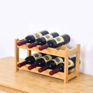 Estante de vino de bambú para muebles de sala de estar de cocina independiente de estilo minimalista de 2 niveles gratis con hueco para 24 botes - Product Image 1