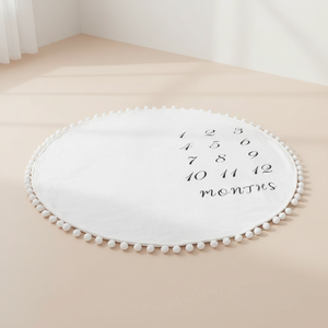 Impression personnalisée Garçon Fille, Accessoires de photographie pour bébé Pompon Boule Flanelle Polaire Tapis rond Tapis pour bébé <span class=keywords><strong>Couverture</strong></span> de jalonnement mensuel - Product Image 4