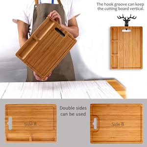 Planche à découper en bambou moderne et écologique, taille personnalisable, forme rectangulaire, poignée latérale, idéale <span class=keywords><strong>pour</strong></span> la cuisine, rainures <span class=keywords><strong>pour</strong></span> viande et jus - Product Image 1