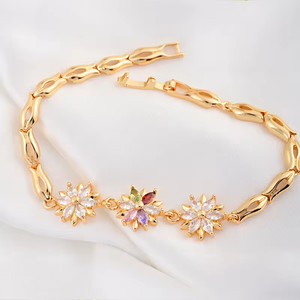 Multiple Chain Bracelet <strong>for</strong> Women Gold Plated Cubic Zirconia Flower Bracelet Party Anniversary <strong>Jewellery</strong> Gift <strong>for</strong> Women/<strong>Mum</strong>/Wife - Product Image 6