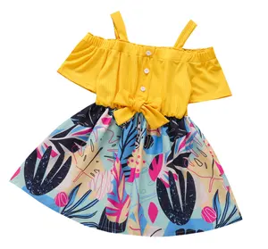 Custom Summertime Installs New Fund Children's Outfit Melting Dew Shoulder Condole Belt Bowknot Girl's Dress