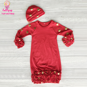 Conjunto <span class=keywords><strong>de</strong></span> regalo para bebé <span class=keywords><strong>de</strong></span> Año Nuevo 2025, vestidos infantiles, algodón <span class=keywords><strong>de</strong></span> lunares dorados rojos, Navidad, vestido raglán con volantes para niña con sombrero - Product Image 1