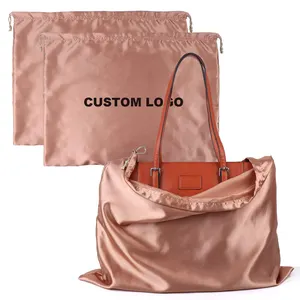 Custom Logo Luxury Dustproof Storage Large Silk Satin Drawstring Pouch Satin Dust Bag For Handbags Purse Shoes Covers