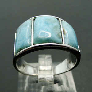 Bague vintage en argent sterling S925, bijoux anciens, anneaux bleus naturels, véritable bague en larimar pour femmes - Product Image 4