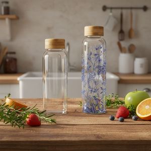 Custom Reusable Thickened Borosilicate Glass Water Glass <b>Bottle</b> with Protective Neoprene Sleeve Bamboo Lid for Office Home Drink - Product Image 1