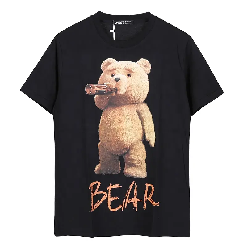 Fashion brand men's custom bear print 180g fashion leisure famous brand men's and women's same lovers' T-shirt wholesale