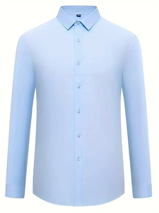 Dropshipping 3 uds camisas de vestir con diseño de cuello de solapa de Color sólido para hombres, camisa abotonada informal de manga larga para ocasiones formales - Product Image 2