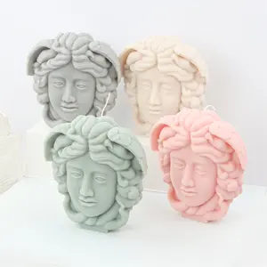 Molde de silicona 3D para hacer velas, cabeza de Medusa, escultura de cabello de serpiente, moldes de vela de cara humana, diosa griega, retrato