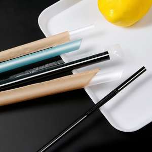 Pajitas desechables de plástico para beber, pajitas elegantes para fiestas de té con leche y té de burbujas, pajitas coloridas transparentes y negras, pajitas de plástico - Product Image 4