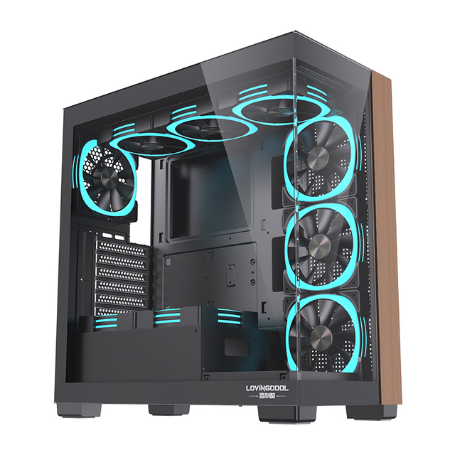 Lovingcool Factory Low Price Wholesale ATX Full Tower Tempered Glass Computer Case Gaming PC Case with Wooden Pillar