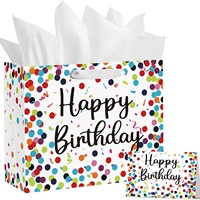 Sac cadeau en papier recyclable de luxe noir et blanc avec carte et papier de soie, thème dessin animé, pour enfants, idéal pour les anniversaires