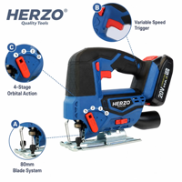 Scie sauteuse sans fil HERZO 20V, sans balais, portable, pour la découpe du bois