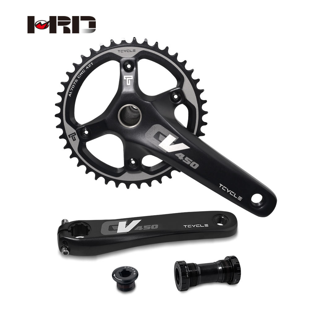 Road Disc Bicycle Parts Hollow One-Piece Crank Set Black With BB 170 175  Crank Arm 34T 36T Chainrings Gravel Bike Cranksets