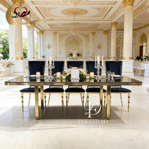 ชุดโต๊ะรับประทานอาหารสแตนเลสทรงสี่เหลี่ยมกรอบทองคำทันสมัยสำหรับใช้ในบ้าน อพาร์ตเมนต์ และโรงแรม - Product Image 1